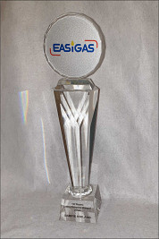 Tall Crystal Pedestal with a Faceted Round Top Piece