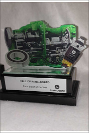 Profile cut glass award with a full colour print