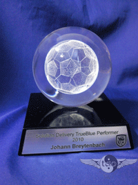 Lasered Crystal Soccer Ball Award