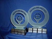 Profile Cut glass trophies with a golf theme.