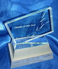 Glass Trophy with silver wood base for Fintech