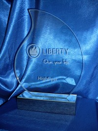 Large flame shaped glass trophy