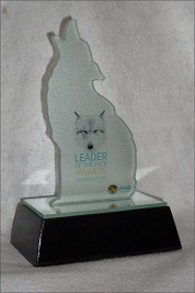 Profile cut glass wolf Award