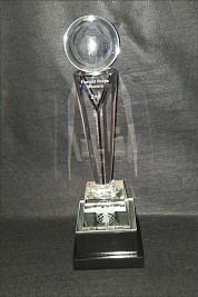 Tall crystal Pedestal with a lasered world ball on the top