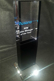 Tall clear and black crystal Award