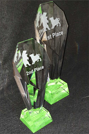 Shell Topped crystal awards with Green bases