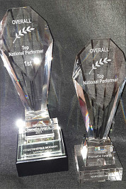 Shell topped shaped crystal awards