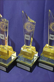Crystal Scalloped award with Yellow base.